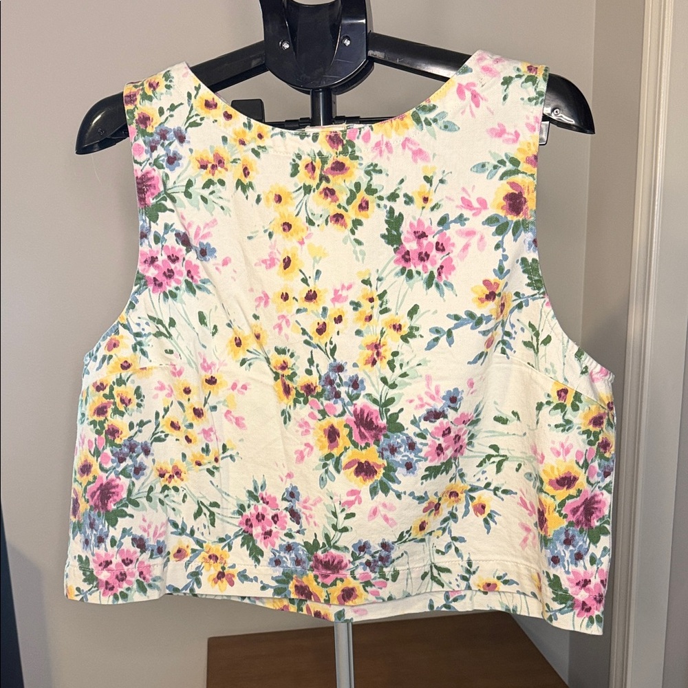 GAP Floral Sleeveless Crop Top - Cream with Pink, Yellow & Green